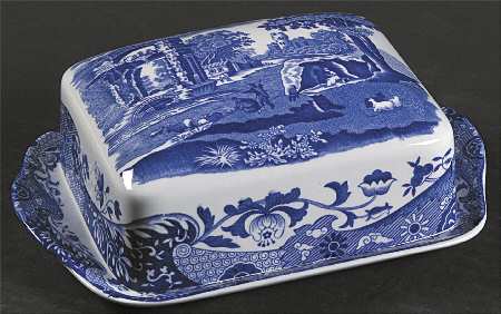 Blue Italian Rectangular Covered Butter