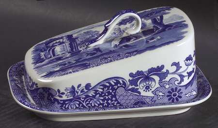 Blue Italian Cheese Dish with Lid (Wedge)