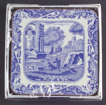 Blue Italian Square Corkback Coaster - Set of 6
