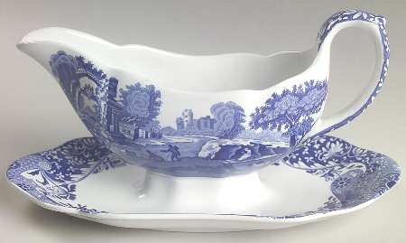 Blue Italian Gravy Boat with Attached Underplate