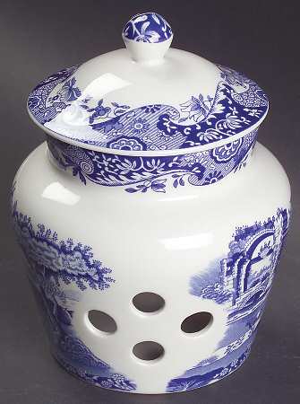Blue Italian Garlic Keeper & Lid