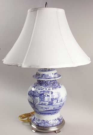 Blue Italian Electric Temple Jar Lamp & Shade