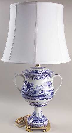 Blue Italian Electric Porringer Lamp & Shade