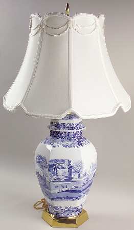 Blue Italian Electric Hexagonal Vase Lamp & Shade