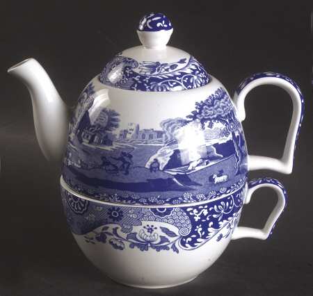 Blue Italian Individual Teapot & Lid with Cup