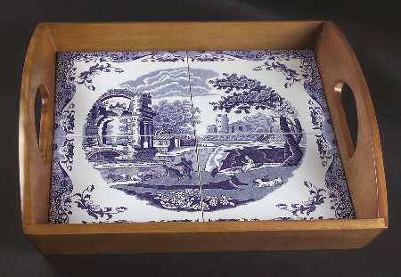 Blue Italian Wood Tote Tray with 4 Inserts