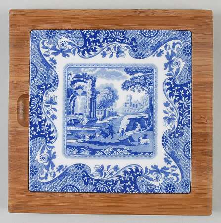 Blue Italian 7" Square Bamboo Trivet