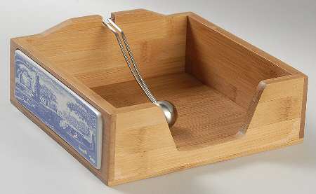 Blue Italian 7" Bamboo Dinner Napkin Holder with Weight