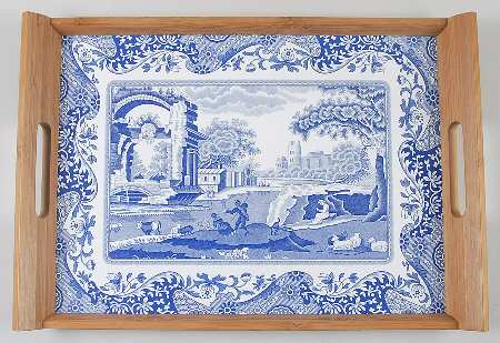Blue Italian 18" Stacking Bamboo Tray
