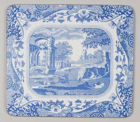 Blue Italian Rectangular Cork Back Trivet