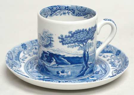 Blue Italian Flat Demitasse Cup & Saucer Set