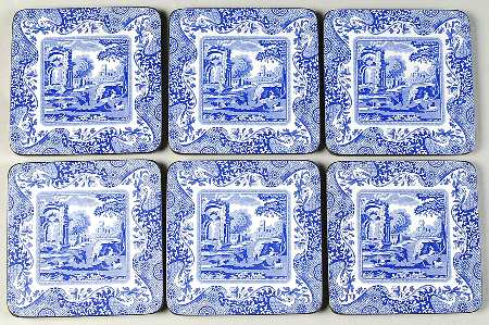 Blue Italian Square Corkback Coaster - Set of 6