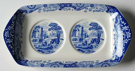 Blue Italian Tray for Oil and Vinegar with V and O Stopper