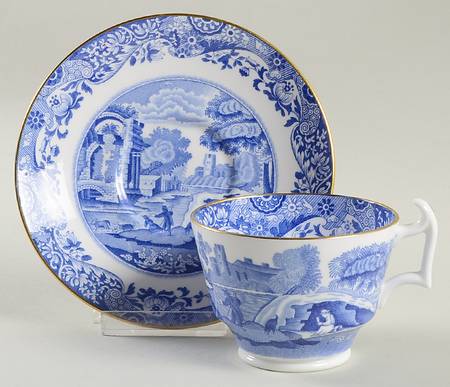 Blue Italian (Regimental) Footed Cup & Saucer Set