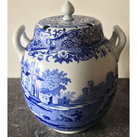 Blue Italian (Older) Barrel Scent Jar w/Interior Lid & Pierced Dome