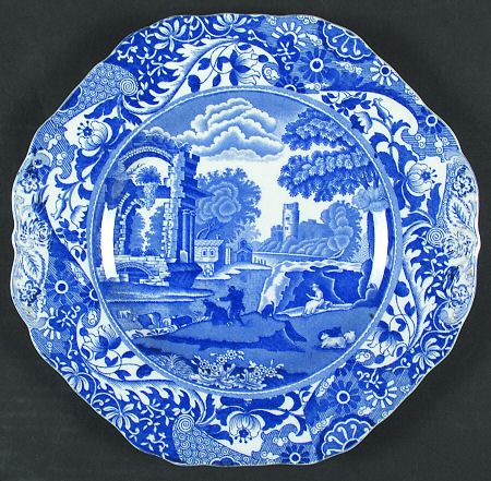 Blue Italian (Older) Octagonal Handled Cake Plate