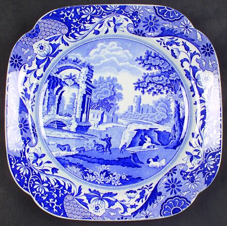 Blue Italian (Older) Square Luncheon Plate