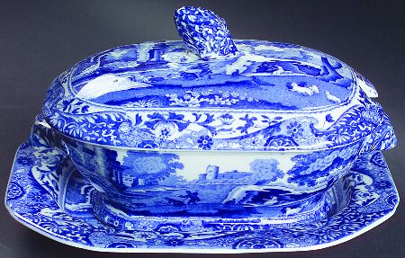 Blue Italian (Older) Sauce Boat & Lid with Underplate
