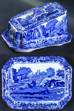 Blue Italian (Older) Cheese Dish with Lid (Wedge)