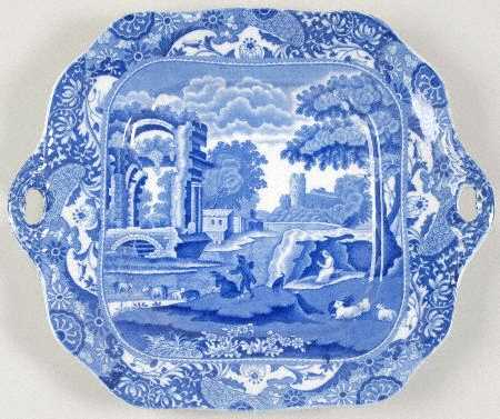 Blue Italian (Older) Square Handled Cake Plate