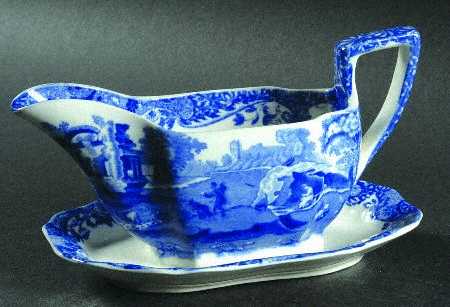 Blue Italian (Older) Gravy Boat with Attached Underplate