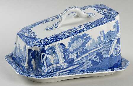 Blue Italian (Older) Cheese Dish with Lid (Wedge)