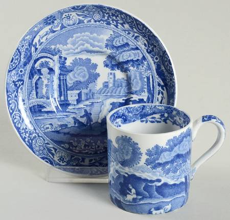 Blue Italian (Older) Flat Demitasse Cup & Saucer Set