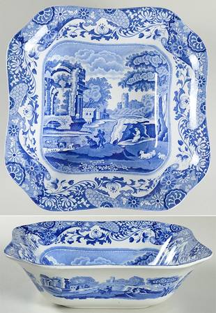 Blue Italian (Older) 9" Square Vegetable Bowl
