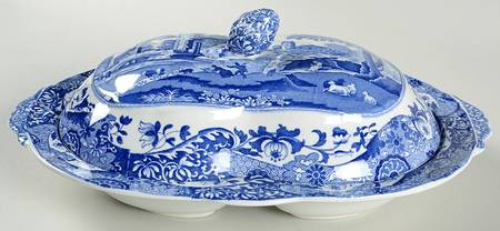 Blue Italian (Older) Oval Covered Divided Vegetable