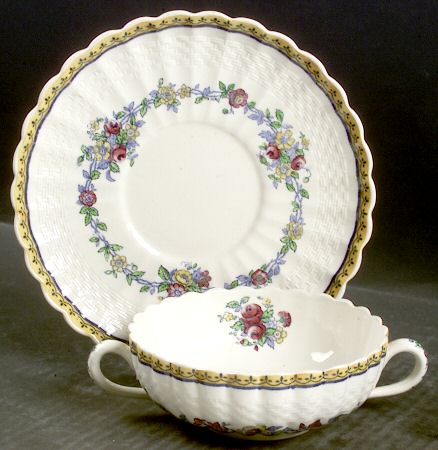 Blue Rambler Flat Cream Soup Bowl & Saucer Set