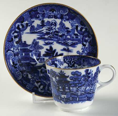 Blue Willow Flat Demitasse Cup & Saucer Set