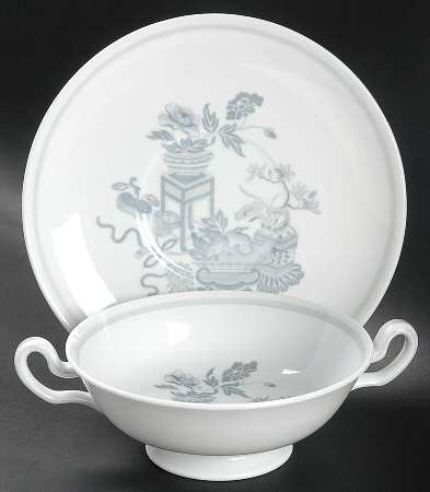 Bowpot Grey Footed Cream Soup Bowl & Saucer Set