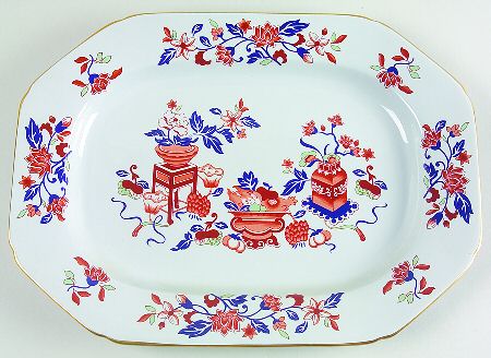 Bowpot Multicolor (Rust, Green, Blue) 14" Oval Serving Platter