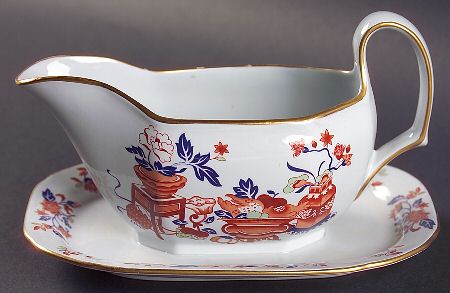 Bowpot Multicolor (Rust, Green, Blue) Gravy Boat with Attached Underplate