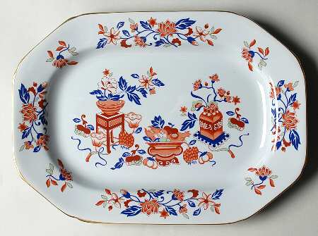 Bowpot Multicolor (Rust, Green, Blue) 12" Oval Serving Platter