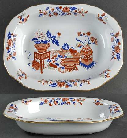 Bowpot Multicolor (Rust, Green, Blue) 9" Oval Vegetable Bowl