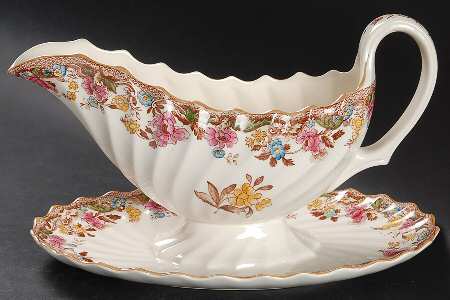 British Flowers Gravy Boat with Attached Underplate