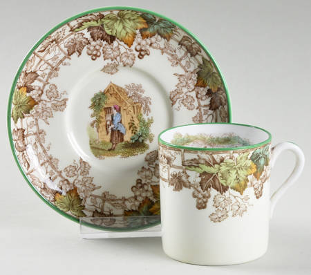 Byron Multicolor (Green Trim) Flat Demitasse Cup & Saucer Set