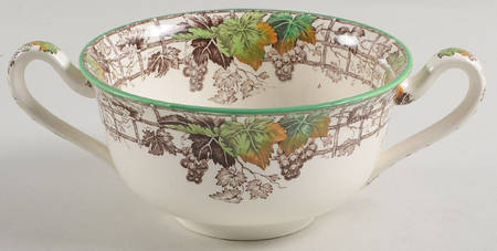 Byron Multicolor (Green Trim) Footed Cream Soup Bowl
