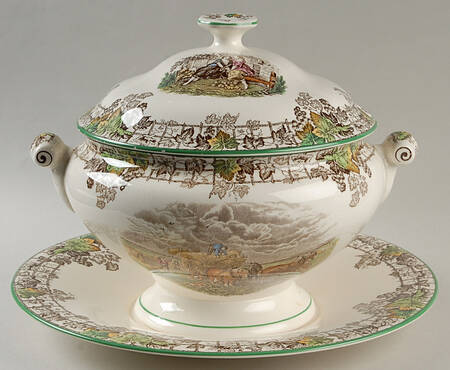 Byron Multicolor (Green Trim) Tureen & Lid w/Underplate