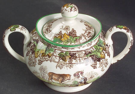 Byron Multicolor (Green Trim) Sugar Bowl & Lid