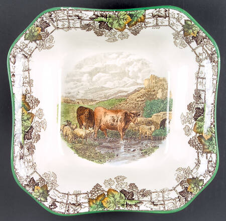Byron Multicolor (Green Trim) 8" Square Vegetable Bowl