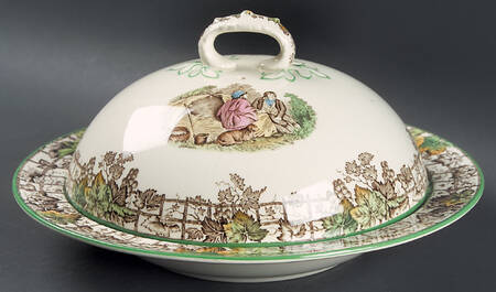 Byron Multicolor (Green Trim) Muffin Dish & Lid