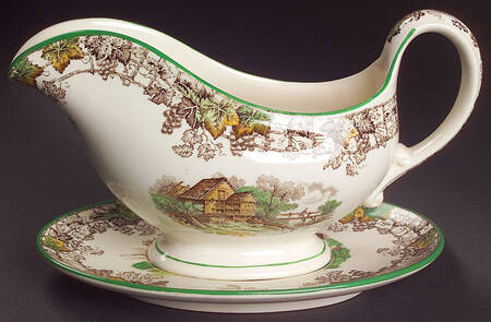 Byron Multicolor (Green Trim) Gravy Boat & Underplate