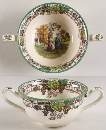 Byron Multicolor (Green Trim) Footed Cream Soup Bowl