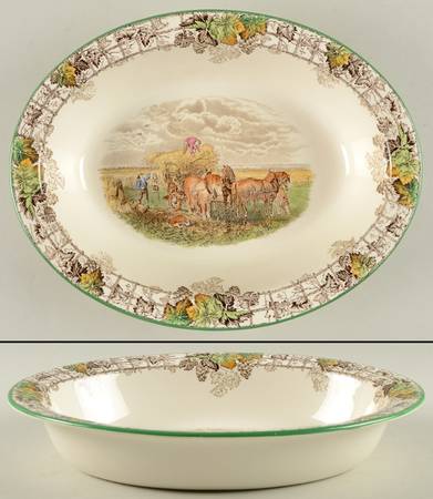 Byron Multicolor (Green Trim) 10" Oval Vegetable Bowl
