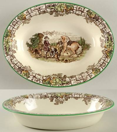 Byron Multicolor (Green Trim) 8" Oval Vegetable Bowl