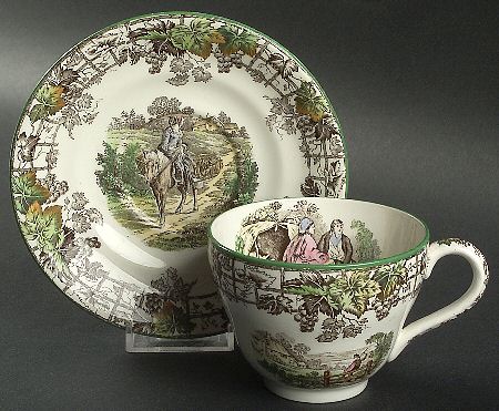 Byron Multicolor (Green Trim) London Shape Oversized Cup & Saucer Set