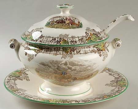 Byron Multicolor (Green Trim) Tureen & Lid w/Ladle & Underplate