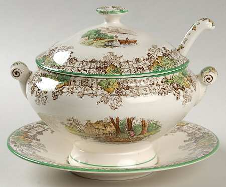 Byron Multicolor (Green Trim) Sauce Boat & Lid & Underplate & Ladle